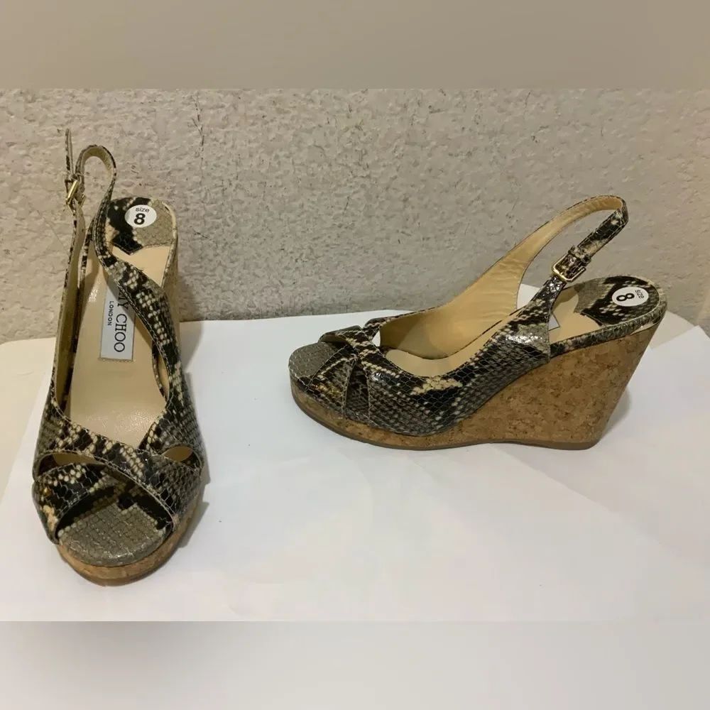 Jimmy Choo made in Spain crocodile leather Peeptoe cork wedge heel wedges Sandal